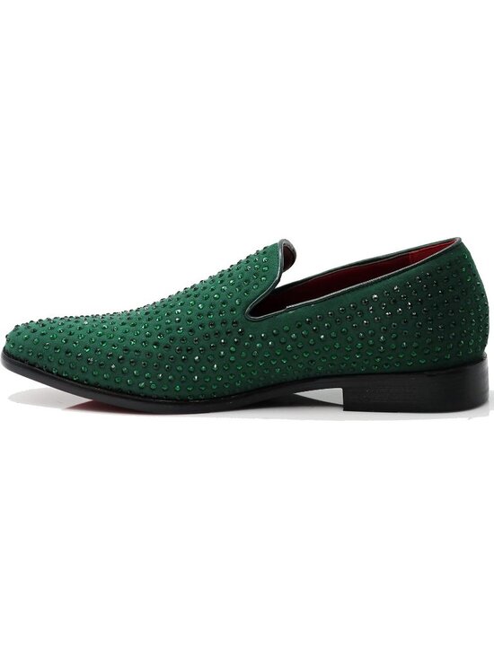 Enzo Romeo Men\'s Olive Vintage Velvet Rhinestone Loafer Slip On Tuxedo Shoes